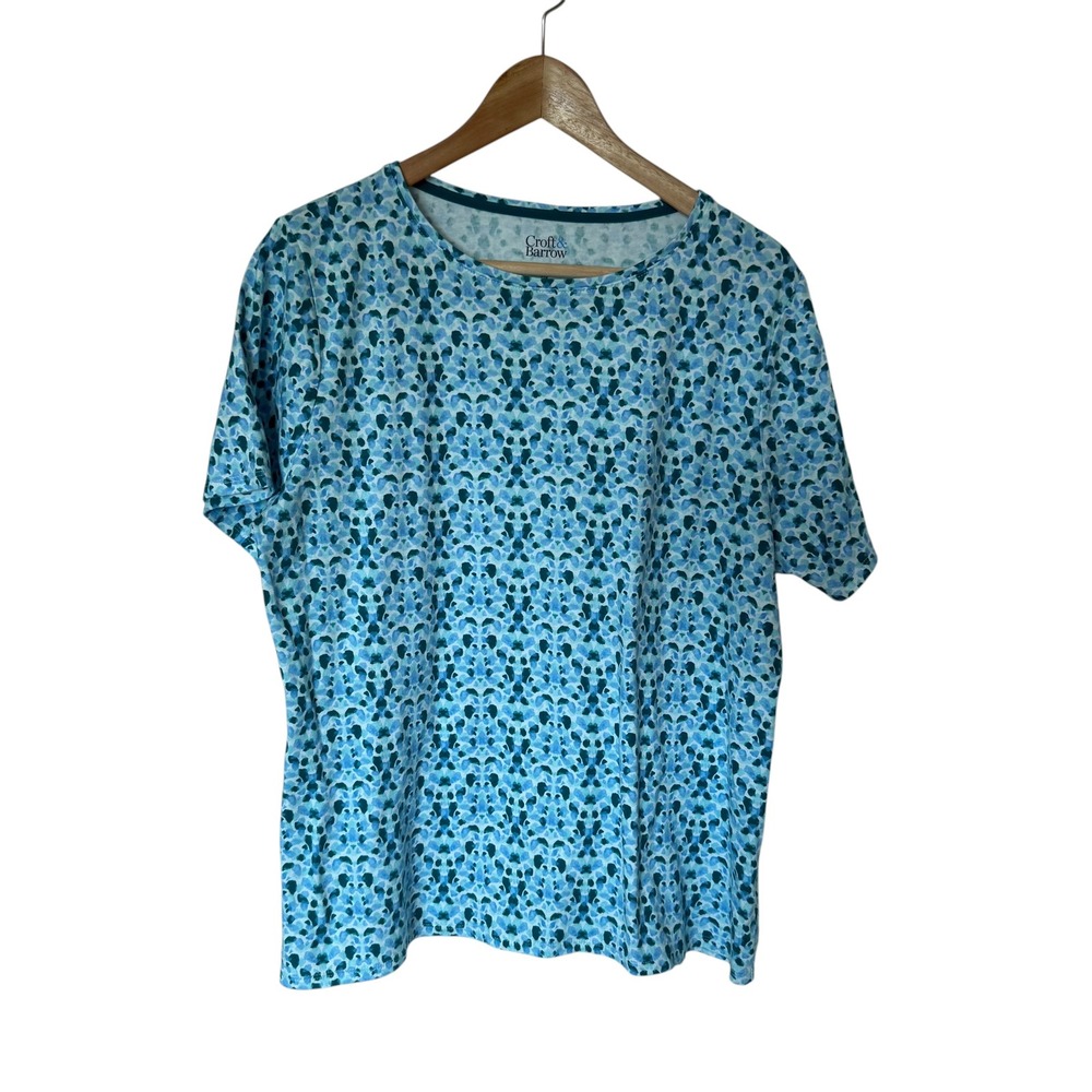 Croft & Barrow T-Shirt Women 0X Blue Abstract Dot Excellent Cotton Short Sleeve